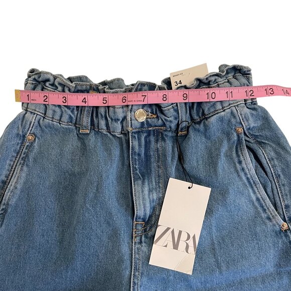 ZARA Women’s High Waist Paperbag Jeans Light Wash Denim Size 2 - Picture 4 of 11